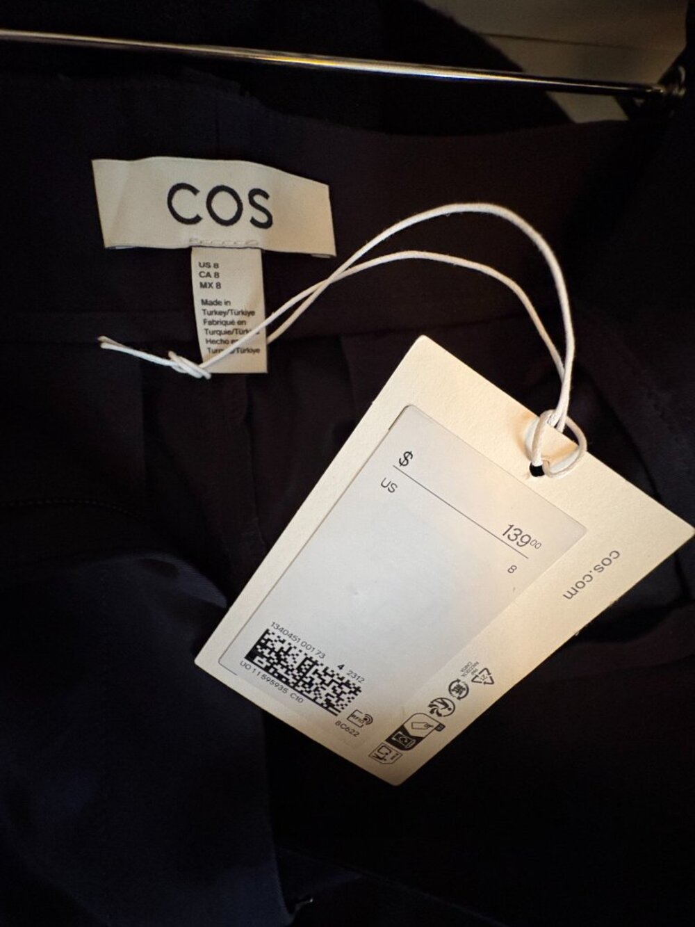 Cos COTTON-TWILL WIDE-LEG TURN-UP PANTS Size 8 Navy - Picture 7 of 7